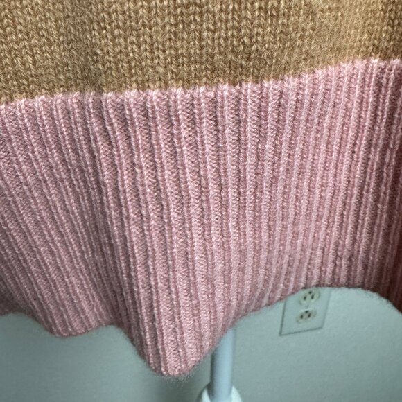 Magaschoni 100% Cashmere Turtleneck Sweater Colorblock Pink Gray - Picture 6 of 11